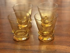 Set of 4 Vintage Theresienthal Bacchus Amber Crystal Tumbler Glasses Handmade