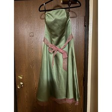Green/ Pink Strapless Satin Homecoming Formal Wedding Guest Bow Midi Dress