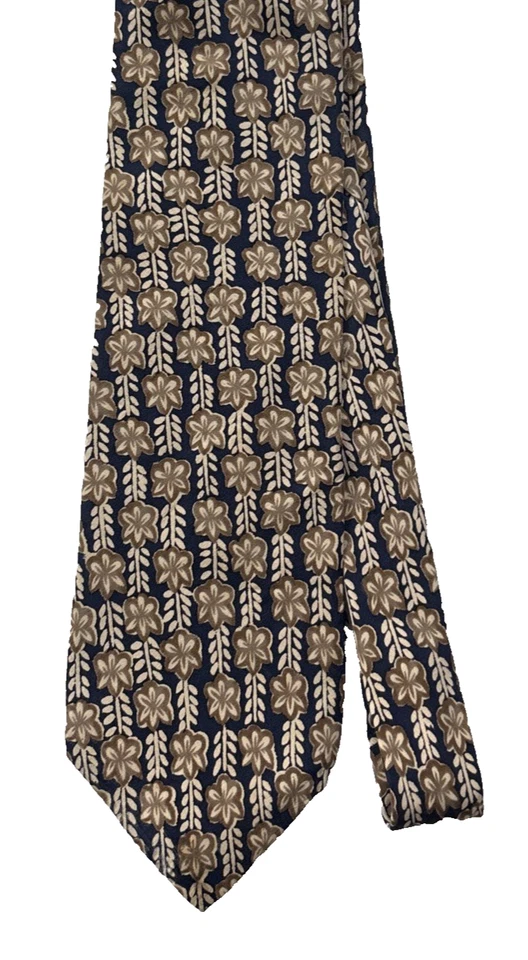 Structure 100% Silk 男式复古领带卡其色花朵印花黑色 60x3 3/4 — 第 4/4 张图片