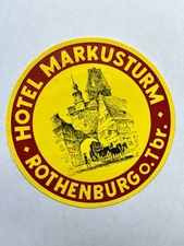 Vintage HOTEL MARKUSTURM Decal Rothenburg, Germany  4x4