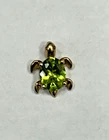 Vintage 14k Yellow Gold Turtle Pendant Charm With Oval Peridot Gemstone