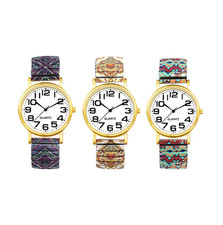 Women's Boho Large Dial Easy Read Stainless Steel Elastic Band Wrist Watch