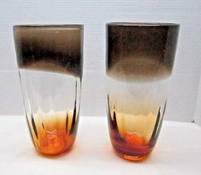 Pair of 11" Vintage 1970's Brown/Clear/Umber Ombre Glass Vases