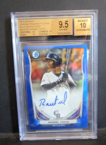 RAIMEL TAPIA 2014 BOWMAN CHROME BLUE REFRACTOR AUTO ROOKIE#095/150 BGS10!ROCKIES - Picture 1 of 2