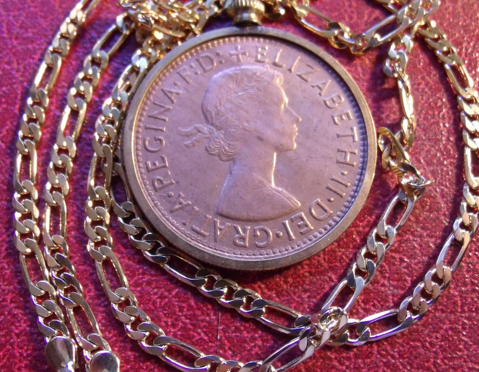 1963 Mint AUSTRALIA Elizabeth Penny Pendant, 18KGF 60cm 24" 3.5MM Filled Chain. - Image 2 of 2