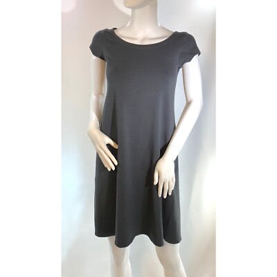 Eileen Fisher Organic Cotton Grey Ballet Neck Cap Sleeve Swing Dress Petite  S | eBay