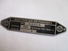 Josef Peitz Typenschild Schild Achse Bremse Auflaufvorrichtung ELG 8,5N Espe s64