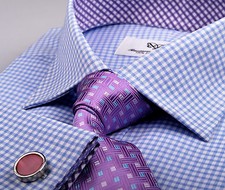 Blue Plaids  Checks Formal Business Dress Shirt Purple Designer Luxury Fashion