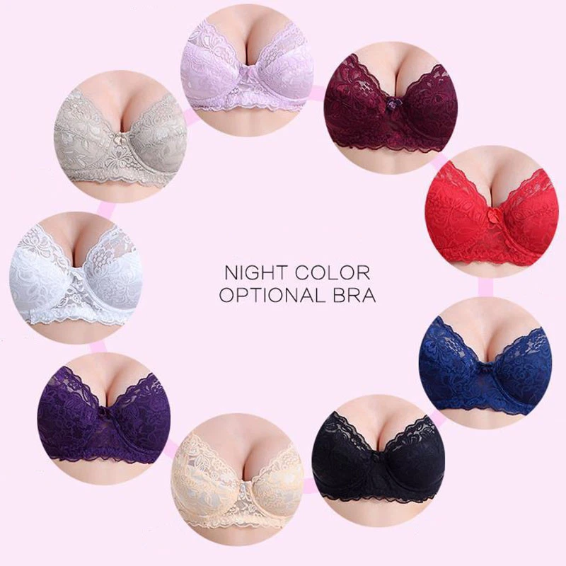 Women Push-Up Bra 9 colors Floral Padded Plunge Bras Bralette Size 32-42 A B C D - Image 3 of 4