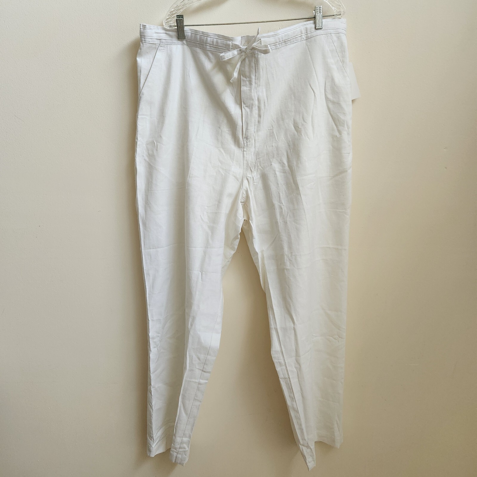 Cubavera Pants Men's 3XB/X32 White Linen Blend Drawstring Beach Cruise Resort