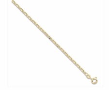 9ct Jaune or Creux Diamant Coupe Belcher Bracelet de Cheville 25.4cm