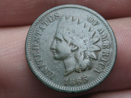 1865 Indian Head Cent Penny- Fancy 5, Fine/VF Details