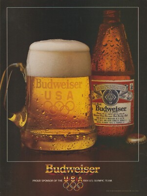 1984 Budweiser Beer - USA Olympic Sponsor - Foamy Mug, Bottle