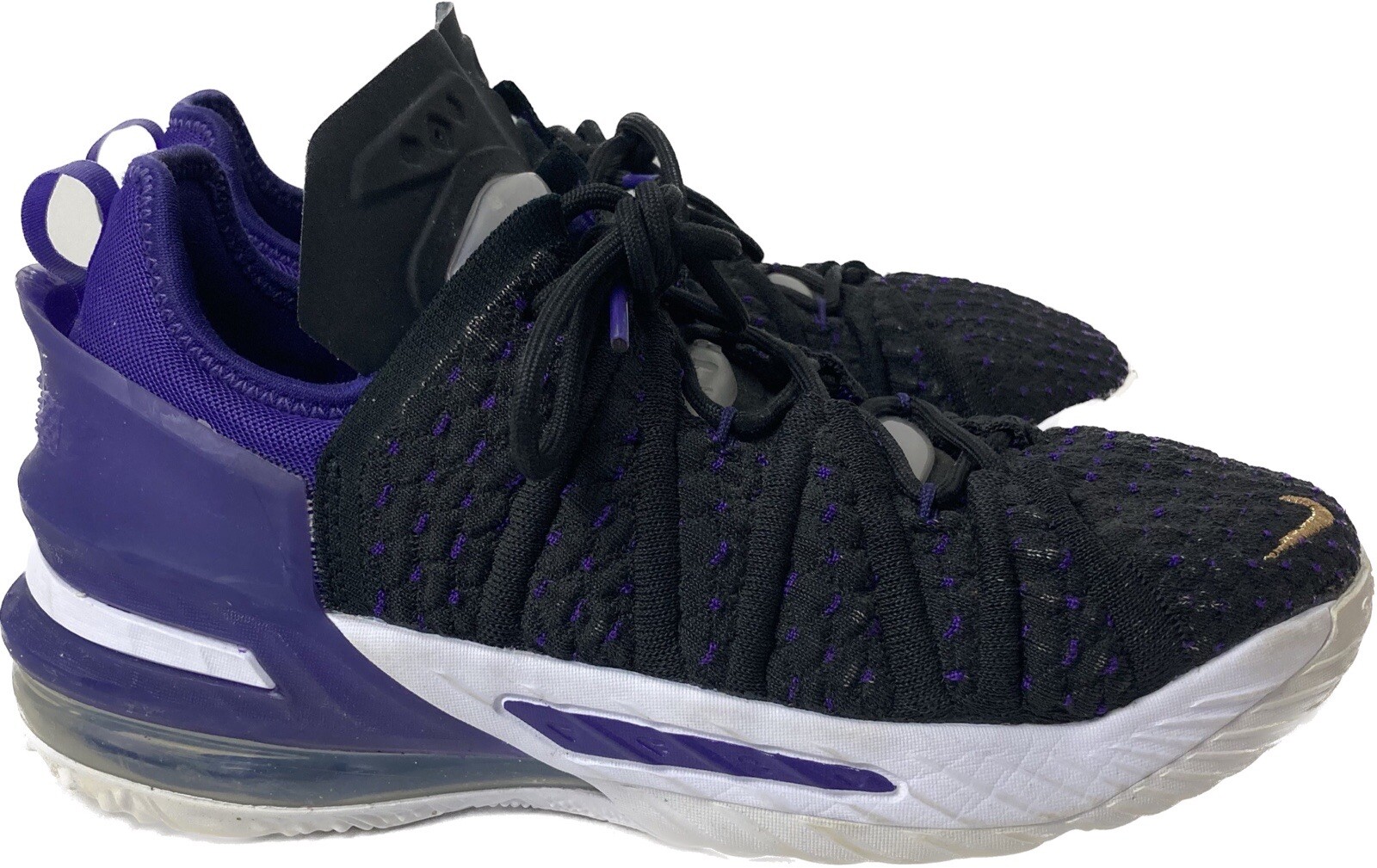 Nike LeBron 18 GS 'Laker' Basketball Shoes CW2760-004 Youth Size 5Y Black Purple thumbnail 3