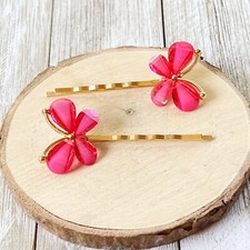 Pink Rhinestone Butterfly Hair Pins Womens Decorative Bobby Pins Pink Aesthetic