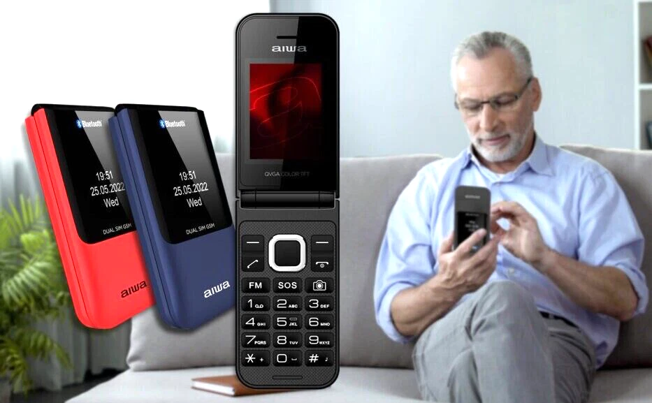 AIWA Telefono Cellulare Per Anziani Tasti Grandi SOS Telefono Anziani Flip Rosso - Immagine 3 di 4