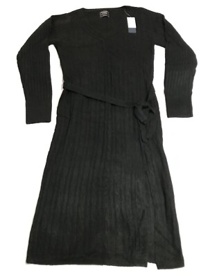 Abercrombie & Fitch BLACK CABLE TIGHT KNIT SWEATER DRESS SLIT BELT NWT Large