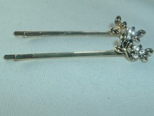 RHINESTONE FLOWER LEAF SPRIG BOBBY PINS SET OF 2 UP DO HAIR ACCESSORY