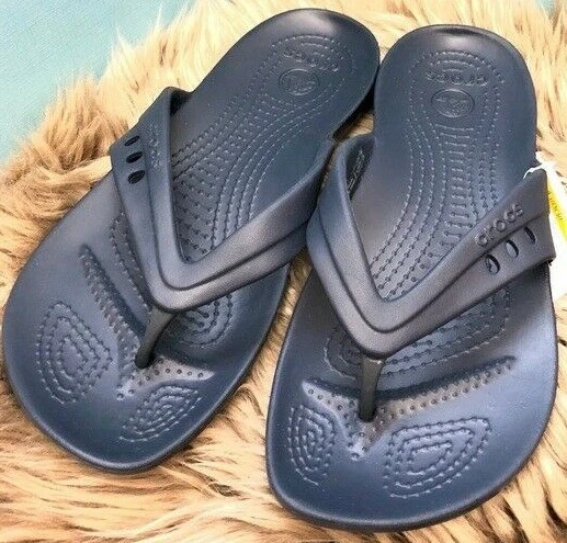 Crocs navy blue flip flops sale