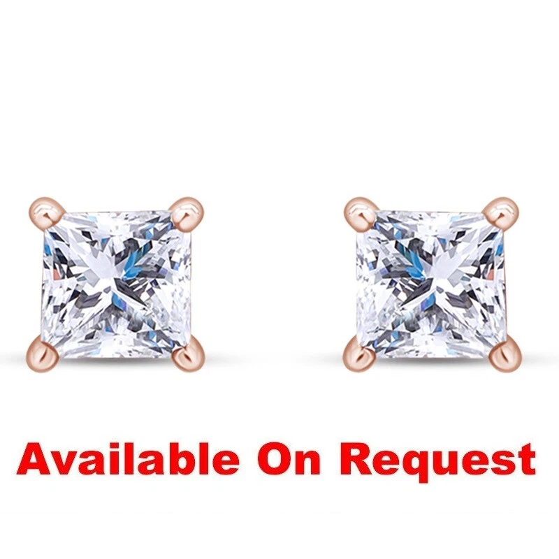 Princess Cut Natural Diamond Studs Earrings ScrewBack Real 10K Gold 0.04-0.65Ct - Image 4 of 4