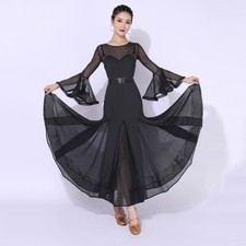 NEW Latin Ballroom Dance Dress Modern Salsa Waltz Standard Long Dress G740 Black