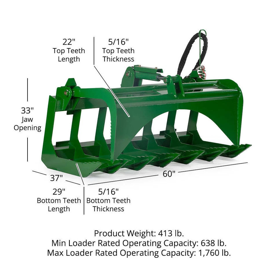 Titan Attachments 60" grau 50 balde econômico garra raiz compatível com John Deere - Imagem 2 de 4