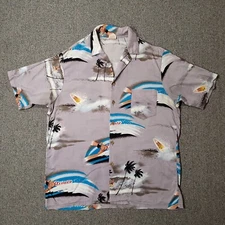 Vintage Barefoot in Paradise Shirt XL Hawaiian Surfing Button Up Short Sleeve