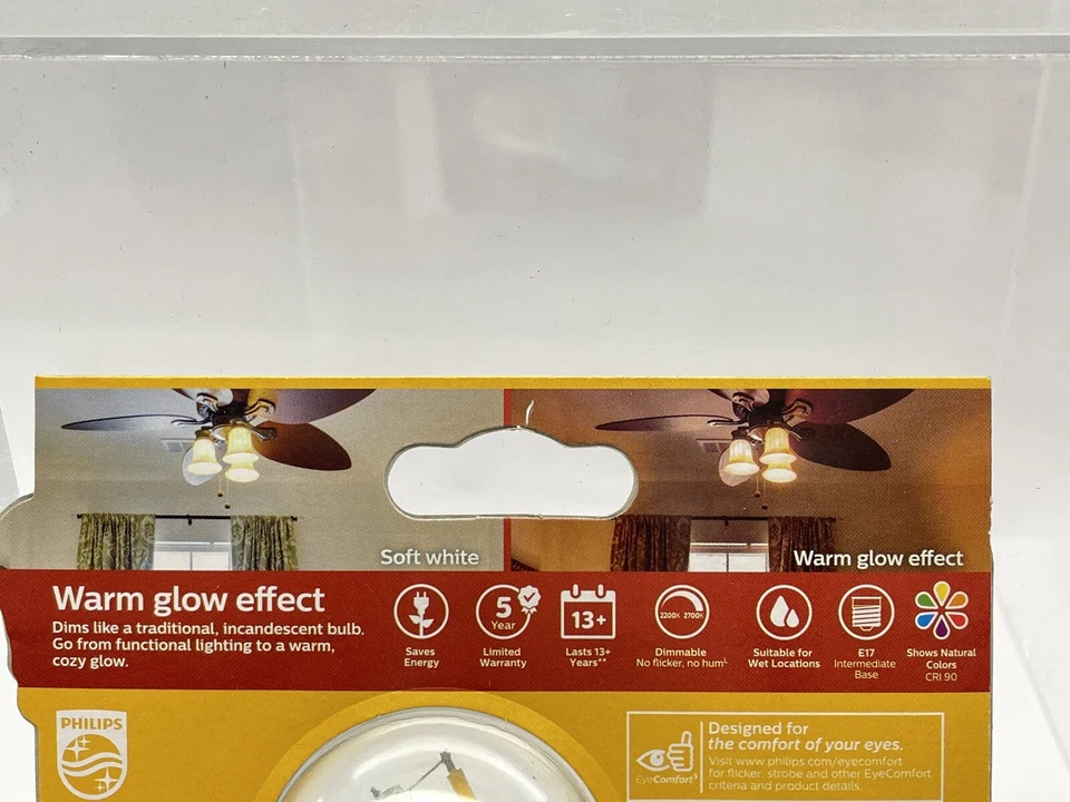 4 Pks Of 2 Bulbs - Philips 40-Watt Clear A15 LED Fan Bulbs - Dimmable E17 Base - Image 4 of 4