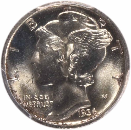 1936-D Mercury Silver Dime MS67FB PCGS (CAC) - Picture 3 of 4