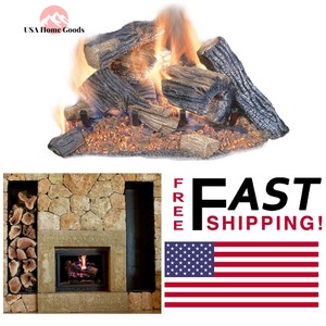 Vented Dual Burner Natural Gas Fireplace Logs 18 Burnt River Oak