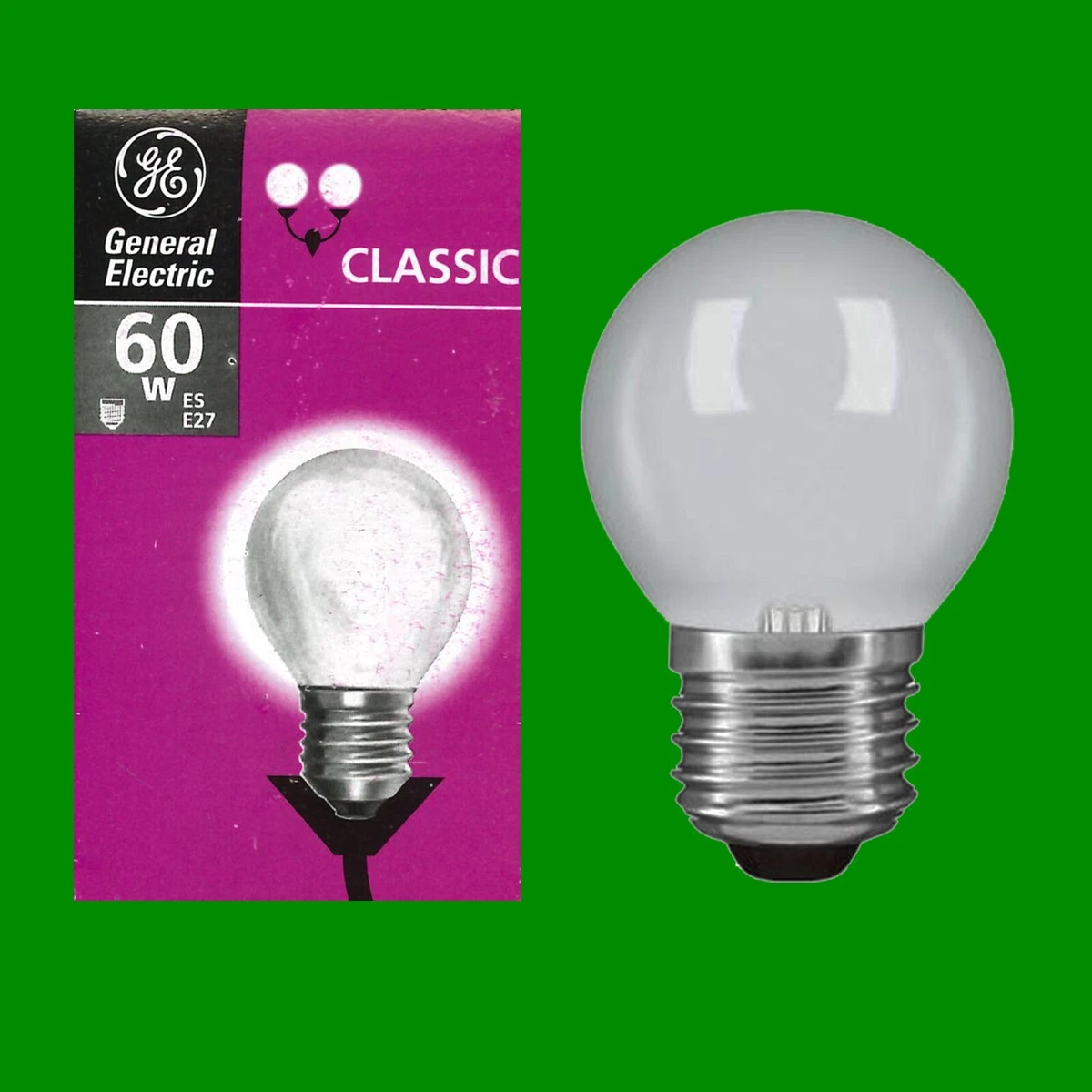 2x 60W GE Frosted Round Golf Ball Dimmable ES E27 Edison Screw Light Bulb Lamp