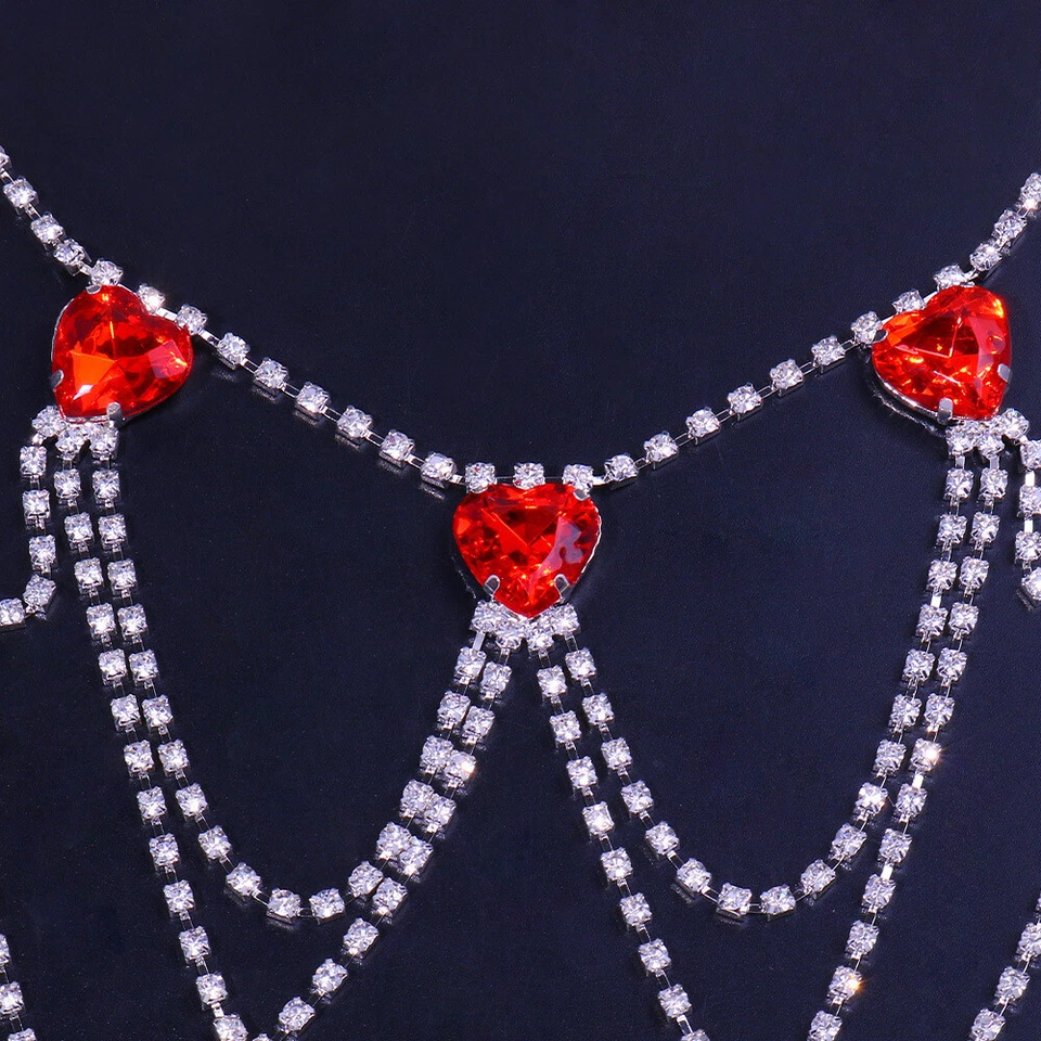 Cadena ondulada multicapa Love Leg Cadena Rubí Diamante Cuerpo Cadena Foto 4 de 4