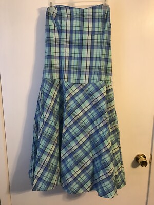 blue plaid strapless dress The Genevieve Green Plaid Strapless Midi Dress - All Dresses