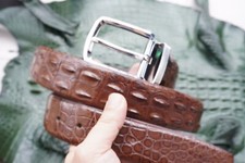 W 1.3" Brown Real Crocodile Hornback Leather Skin Men's Belt Pin Buckle K81