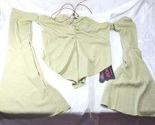 Romwe Women's Long Sleeve Off Shoulder Ribbed Halter Asymmetrical Halter Top - M