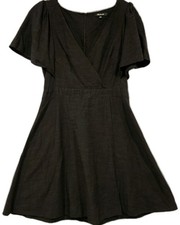 Madewell Black Faux Wrap Flutter Cap Sleeve Flare Mini Dress Size Medium #L8775