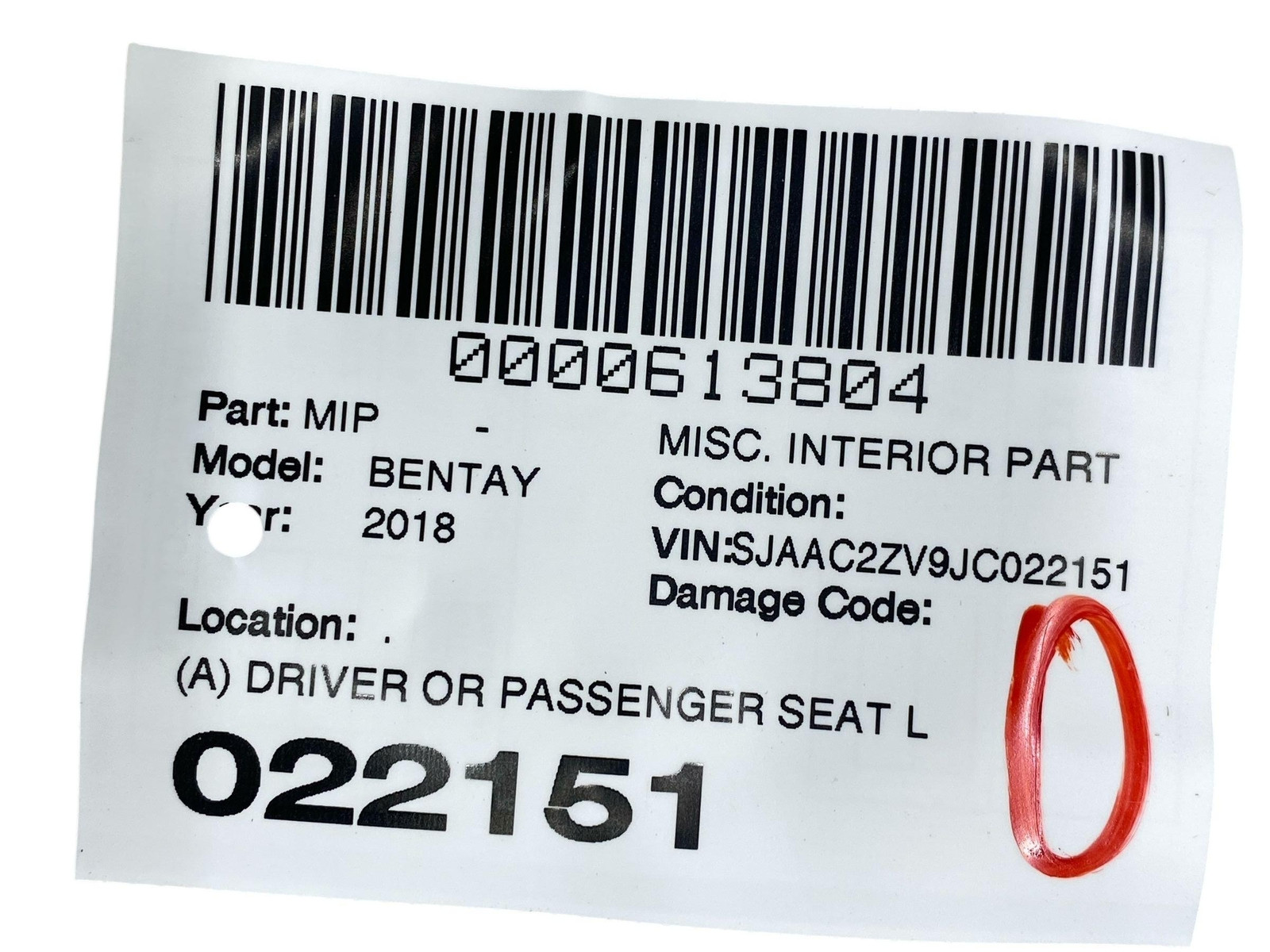 2016-2020 BENTLEY BENTAYGA OEM FRONT RIGHT PASSENGER SEAT LUMBAR SUPPORT AIRPUMP