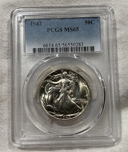 GRADED 1942 Walking Liberty Half Dollar PCGS MS65 Silver American Coin