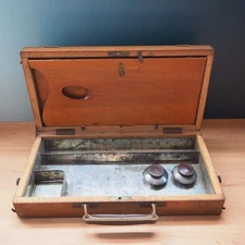 Vintage 1940s Wooden Painting Palette Box – Palette, Oil Cup -