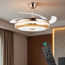 42 Invisible Ceiling Fan Light 3 Colors Retractable Blades Led Chandelier Lamp