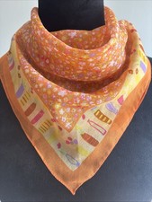 vintage 70s Square neck- head-bandanna scarf Orange  Yellow Floral