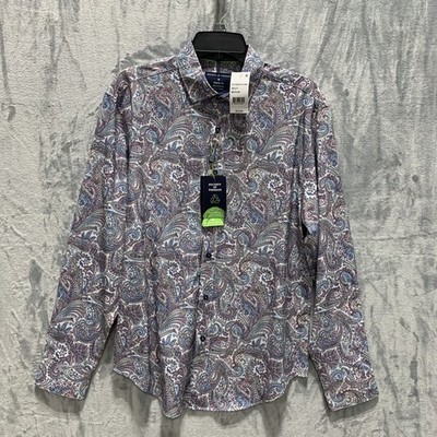 Society of Threads Men's Button Up Shirt Performance Long Sleeve Paisley L