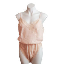 NWOT Vintage 90s Delicates Peach Waffle Texture Teddy Lace Trim, Size Large