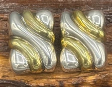 BRENDA SHOENFELD Sterling & Brass PUFFY RIBBED REPOUSSE Earrings NEW OLD STOCK