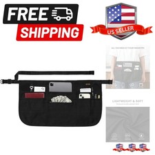 Black Waitress Apron 7 Pockets Server Apron with Buckle Closure  Zippered Mo...