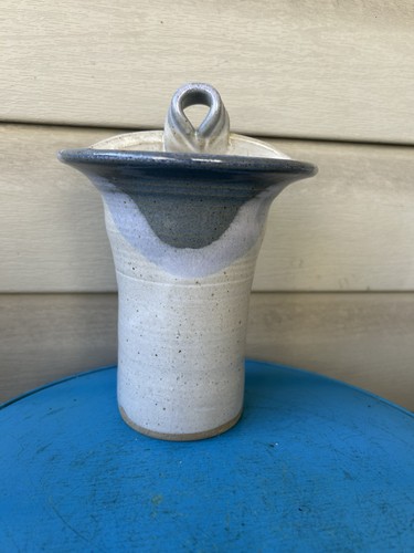 Vintage Blue Ombre Speckle Studio Art Pottery Wall Pocket Vase 7"