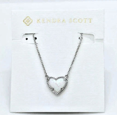 Kendra Scott Ari Heart Silver Necklace in White Opal New Short