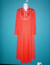 Vtg Vanity Fair Nylon Long Nightgown Bright Red Long Sleeves Sz M