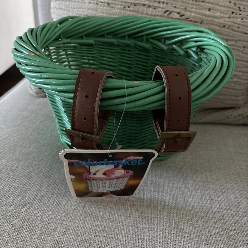 NUEVO - Cesta de bicicleta de ratán con asas de cuero - Almacenamiento - Verde Foto 4 de 4