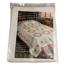 Vintage Tobin Cross Stitch Quilt Double 90x103 Embroidery Stamped Rose Wreath